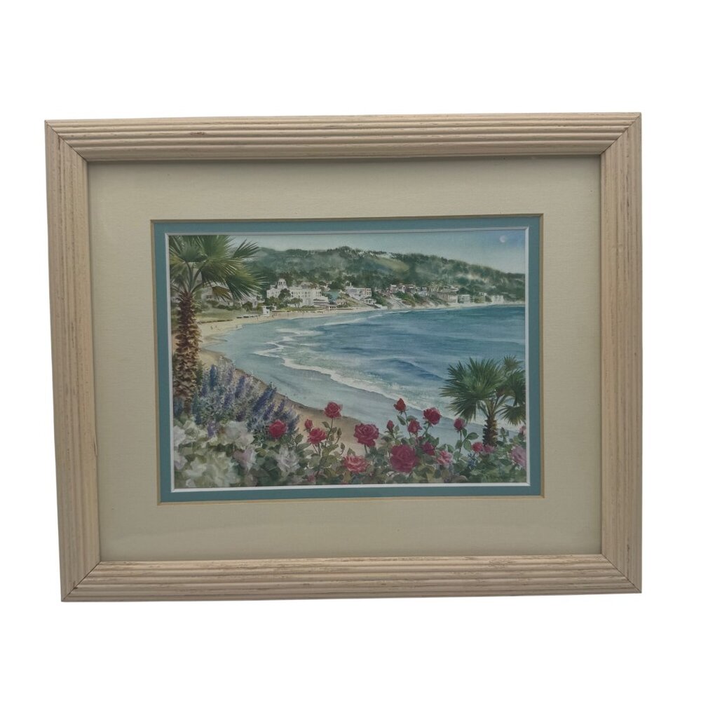 Ruth Basler Burr Signed Coastal Beach Scene Matted Print Framed Landscape Art
